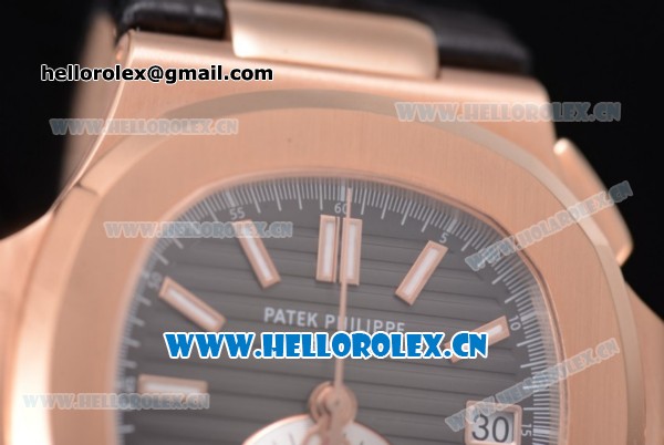 Patek Philippe Nautilus Clone PP 315 Automatic Rose Gold Case with Black Dial and Black Leather Strap (BP) - Click Image to Close